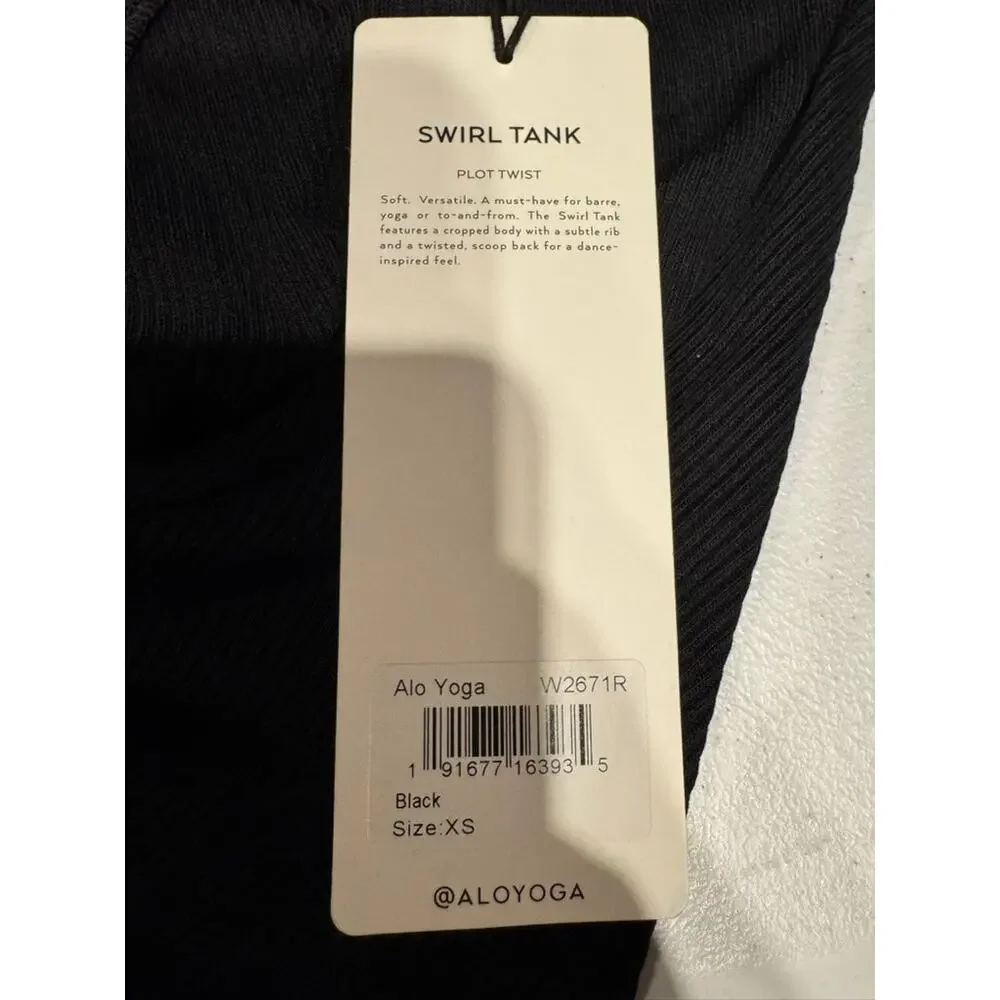 NWT Alo Yoga Swirl Tank Top Black Crop Sports Gym Workout Athleisure Size XS